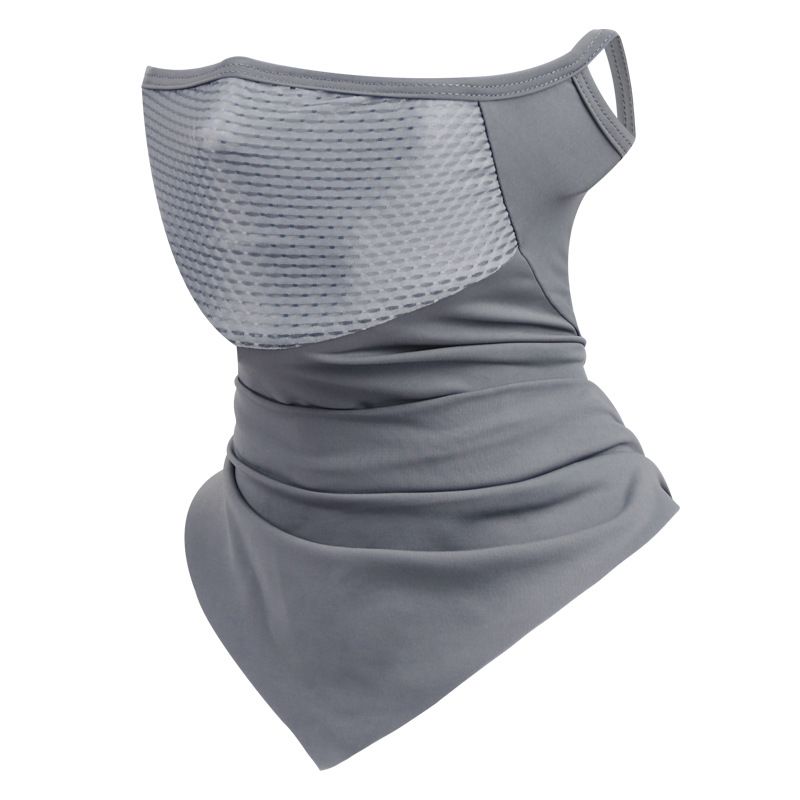 Cooling Neck Gaiter Face Cover - Medium Gray Breathable Mesh Outdoor Sun Scarf with Ear Loops, Multi-Way Bandana for Cycling, Running, Hiking and Summer Activities