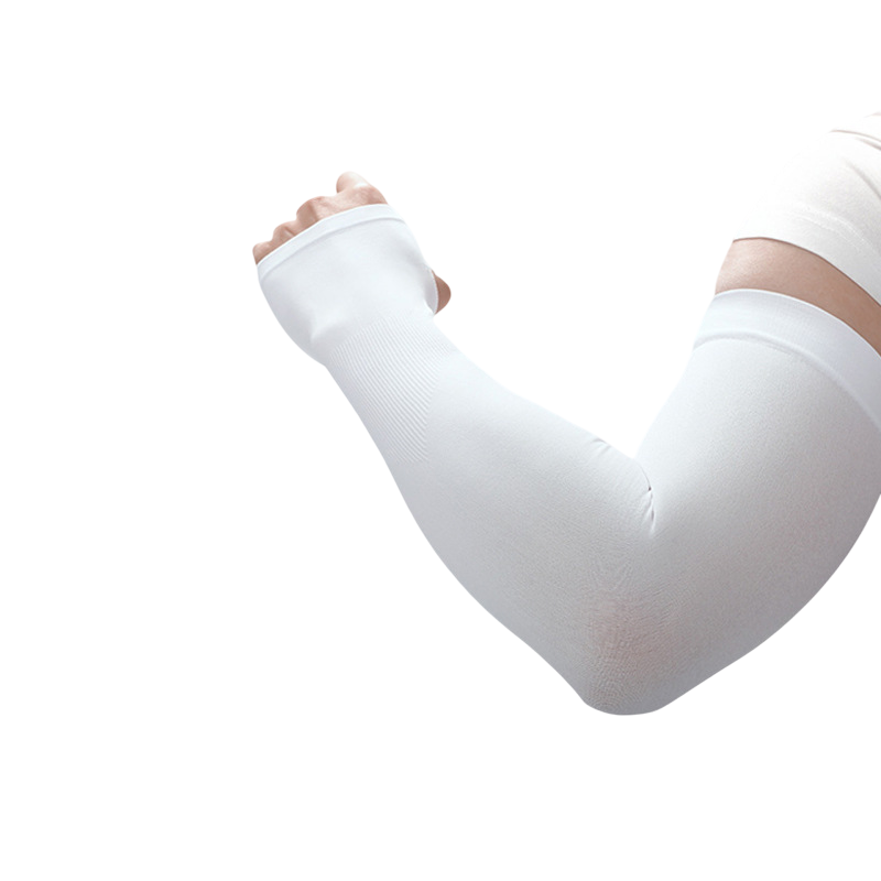 2 Pair Cooling Arm Sleeves with Thumb Hole - White 38-40cm Breathable Stretch Sun Sleeves for Cycling, Running, Hiking, Fishing, Driving and Outdoor Activities