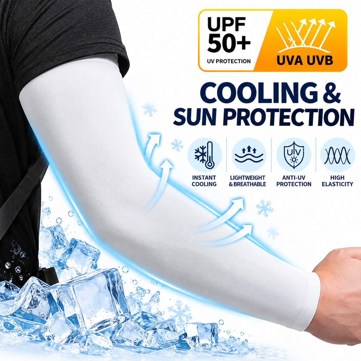 2 Pair Cooling Arm Sleeves with Thumb Hole - White 38-40cm Breathable Stretch Sun Sleeves for Cycling, Running, Hiking, Fishing, Driving and Outdoor Activities