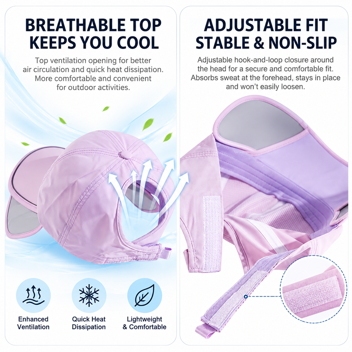 Women's Wide Brim Sun Cap - Pink 58-60cm Adjustable Outdoor Sports Hat with 10.5cm Brim, Side Face Panels and Breathable Semi Open Crown for Golf, Walking and Travel