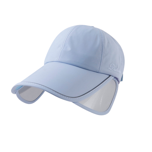 Women's Wide Brim Sun Cap - Blue 58-60cm Adjustable Outdoor Sports Hat with 10.5cm Brim, Side Face Panels and Breathable Semi Open Crown for Golf, Walking and Travel