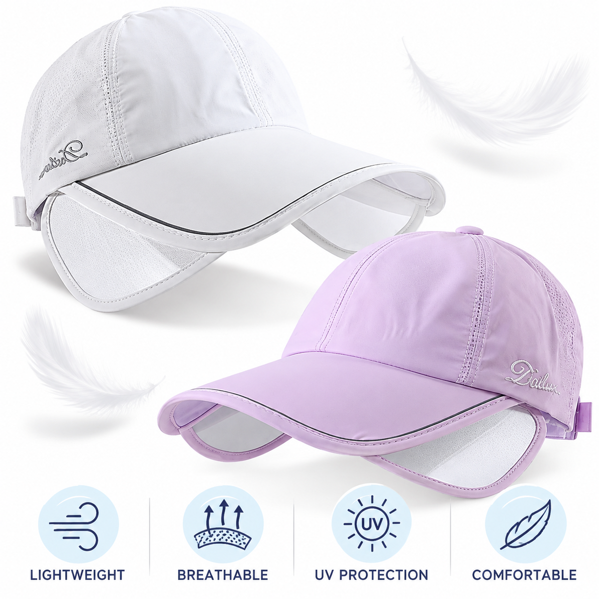 Women's Wide Brim Sun Cap - Blue 58-60cm Adjustable Outdoor Sports Hat with 10.5cm Brim, Side Face Panels and Breathable Semi Open Crown for Golf, Walking and Travel