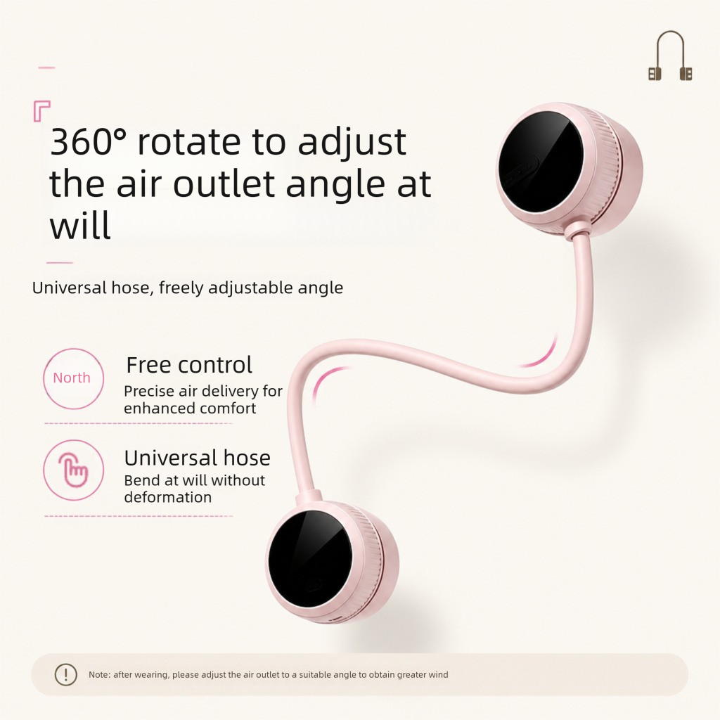 White Portable Neck Fan with LCD Display - 6 Speed Dual Head Wearable Fan with Flexible 360 Degree Airflow, USB-C Charging Battery for Travel and Outdoor Use