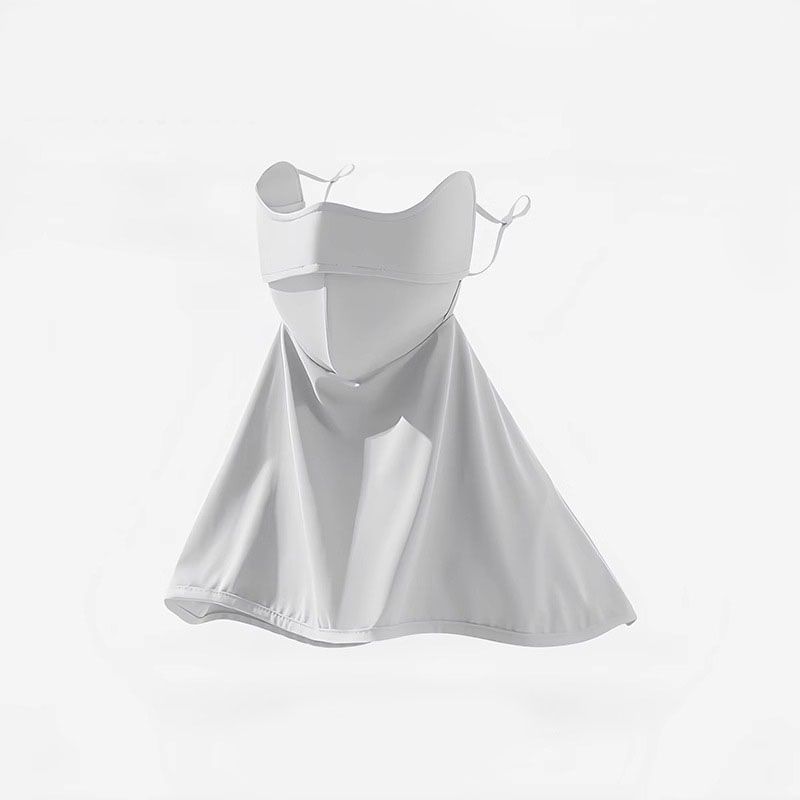 Light Gray Women’s Extended Sun Face Cover with Neck Drape - Breathable Outdoor Mask with Adjustable Ear Loops, Nose Vent and Structured Face Support for Cycling, Driving and Fishing