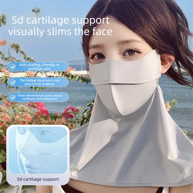 Dark Gray Women’s Extended Sun Face Cover with Neck Drape - Breathable Outdoor Mask with Adjustable Ear Loops, Nose Vent and Structured Face Support for Cycling, Driving and Fishing