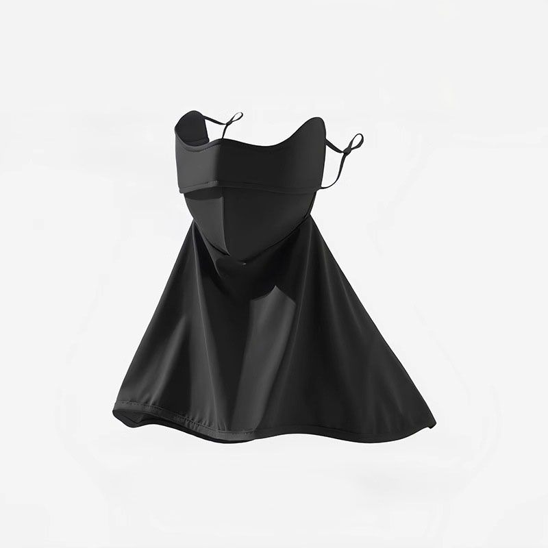 Black Women’s Extended Sun Face Cover with Neck Drape - Breathable Outdoor Mask with Adjustable Ear Loops, Nose Vent and Structured Face Support for Cycling, Driving and Fishing