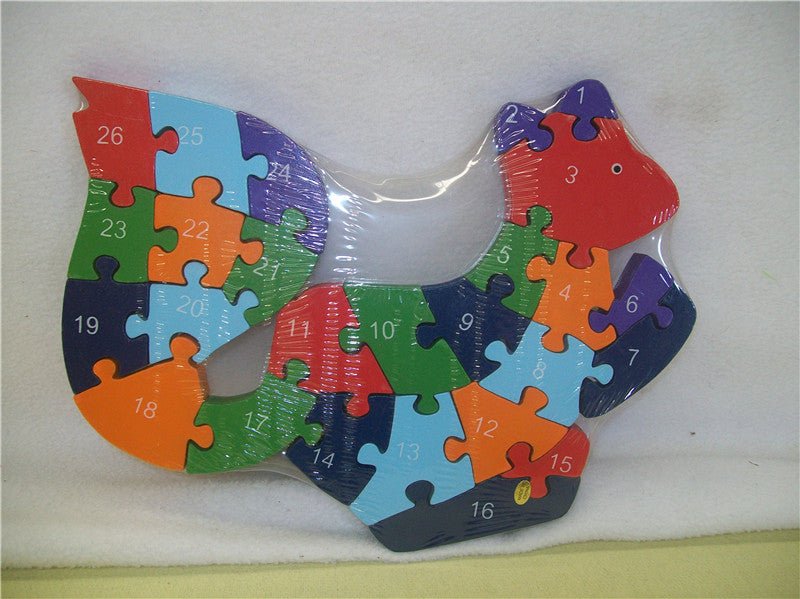 WOODEN ANIMAL PUZZLES ALPHABET AND NUMBER ASSORTED - Elephant