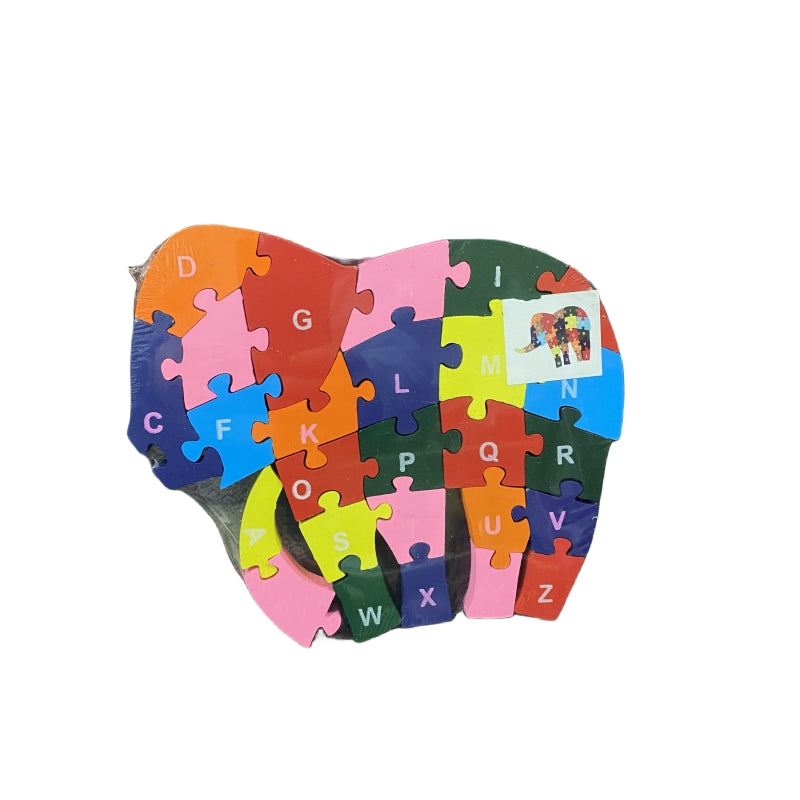 WOODEN ANIMAL PUZZLES ALPHABET AND NUMBER ASSORTED - Elephant