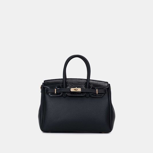 Chrisbella Elodie Leather Satchel-Black
