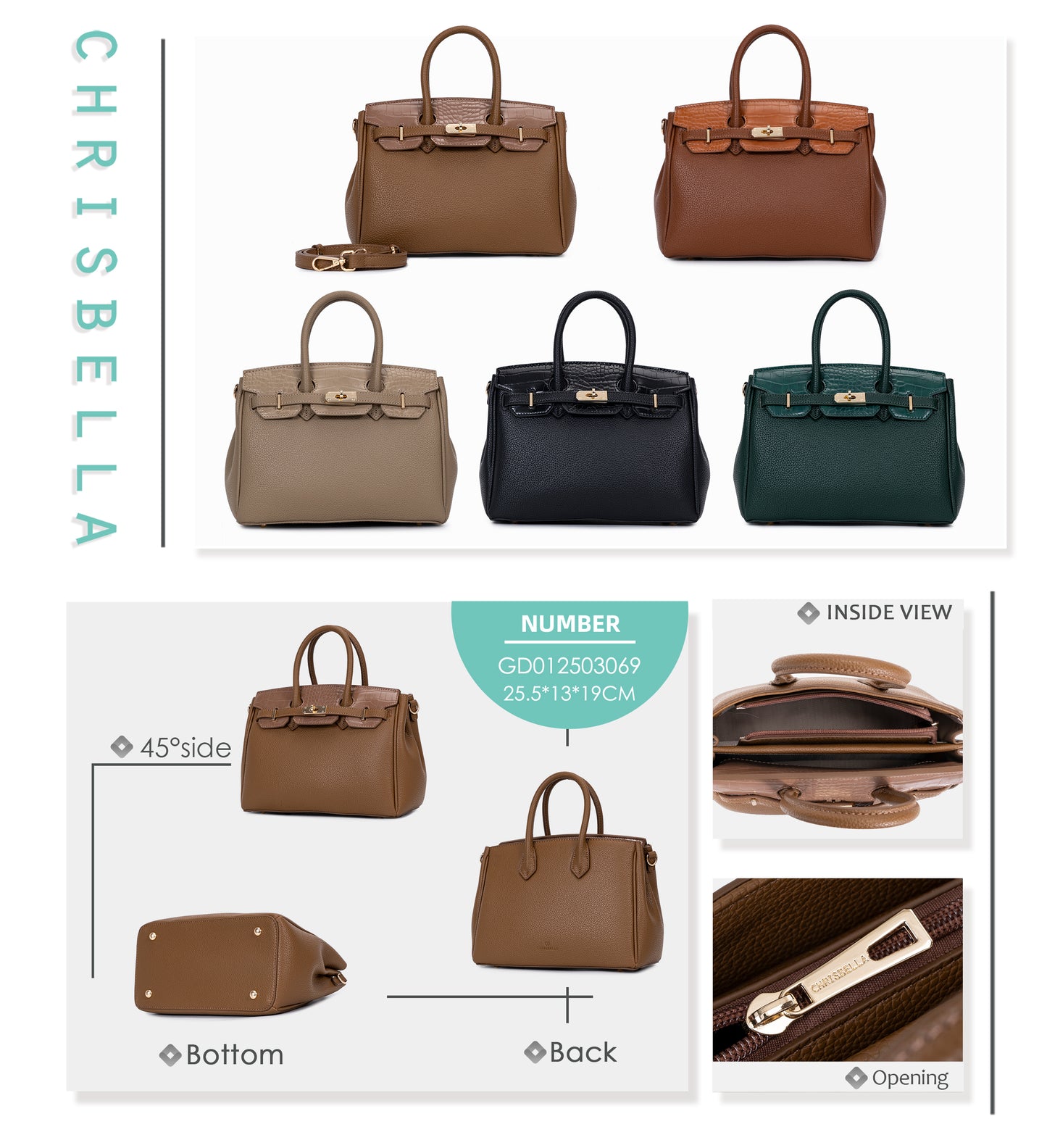 Chrisbella Elodie Leather Satchel-Brown