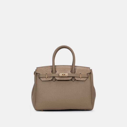 Chrisbella Elodie Leather Satchel-Mud